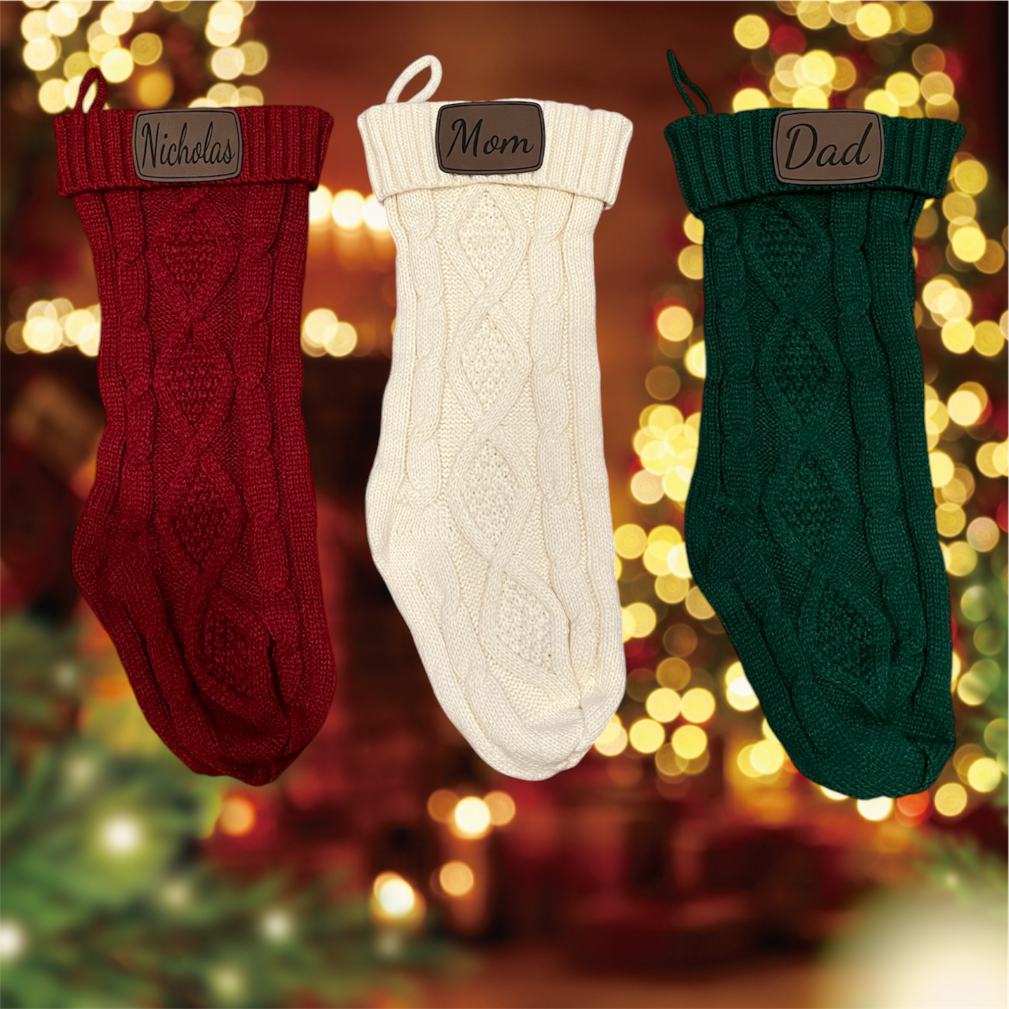 18” Christmas stocking with custom leatherette name patch