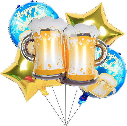 5 PCS Happy Birthday Beer Mug Foil Balloons