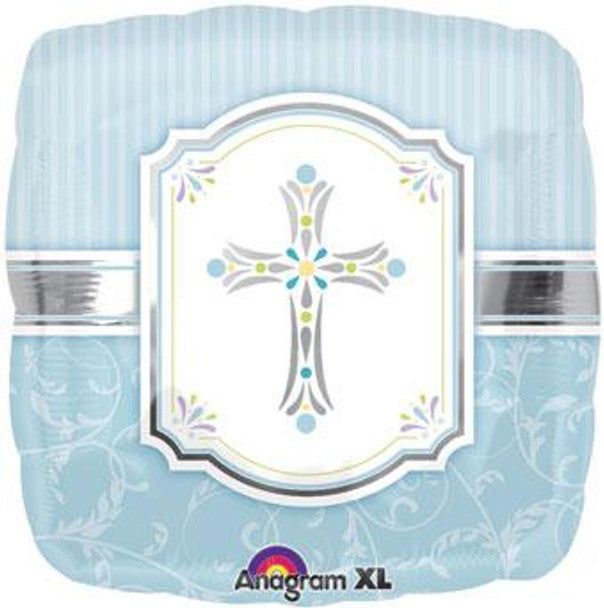 18" Blessing Cross Blue & Silver Foil Balloon