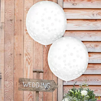 2ct, 24in, White Confetti Balloons