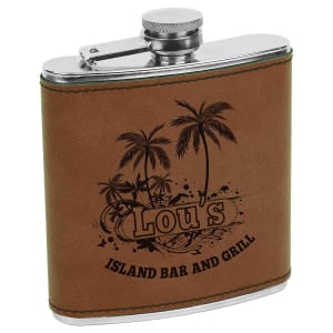 6 oz. Dark Brown Leatherette/ Stainless Steel Flask