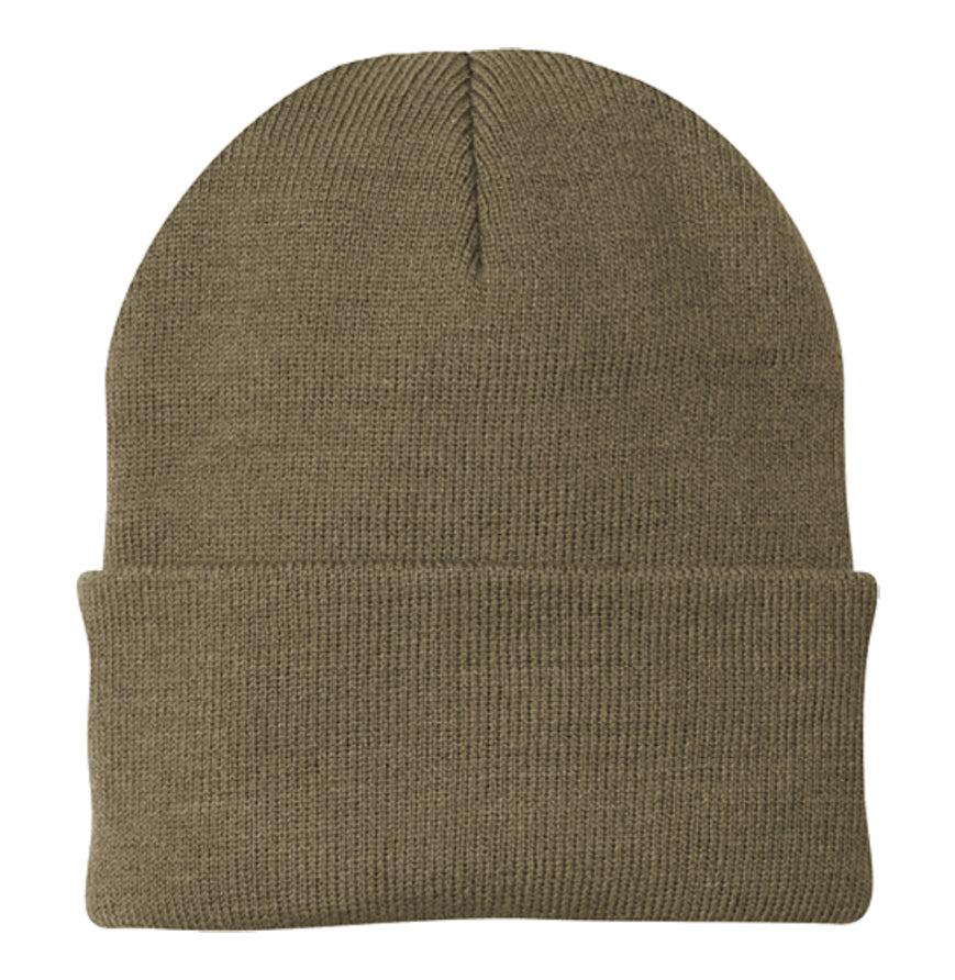 Hockey mom: winter beanie with leatherette patch