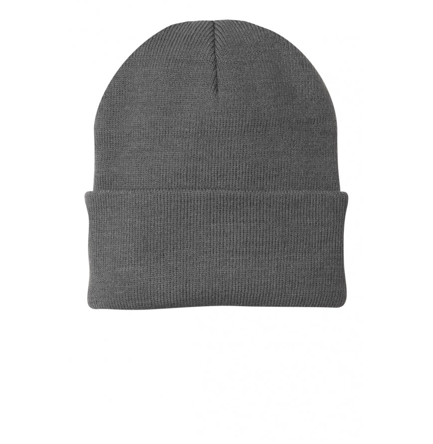 Custom winter beanie with leatherette patch