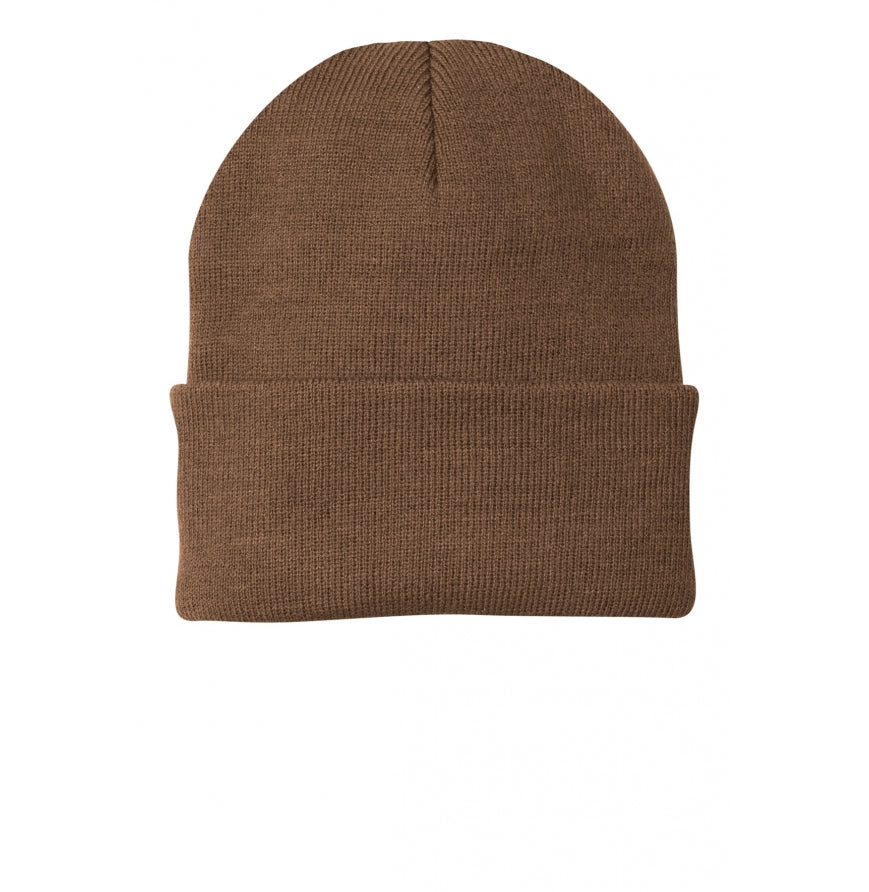 Hockey mom: winter beanie with leatherette patch